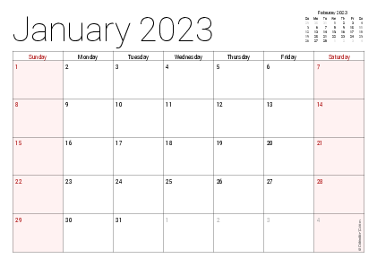 Dec 2022 Jan 2023 Calendar Printable 2023 Calendars (Pdf) - Calendar-12.Com
