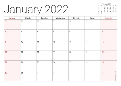 Preview of a monthly calendar page
