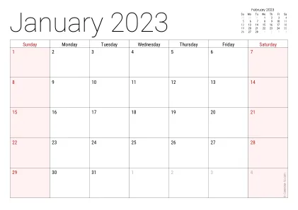 Preview of a monthly calendar page