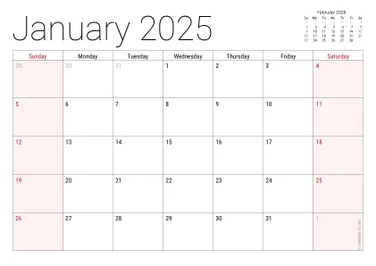 Preview of a monthly calendar page