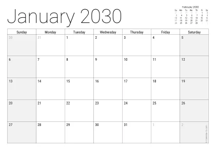 Preview of a monthly calendar page with holidays