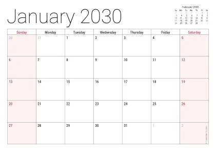Preview of a monthly calendar page