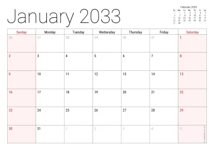 Preview of a monthly calendar page
