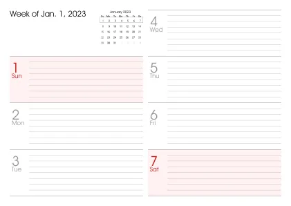 Preview of a weekly calendar page