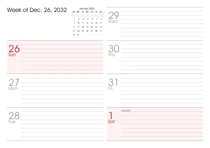 Preview of a weekly calendar page