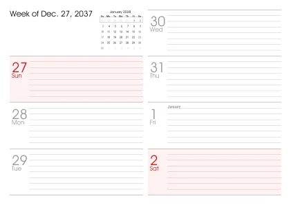 Preview of a weekly calendar page
