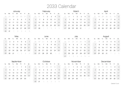 Preview of the single-page yearly calendar